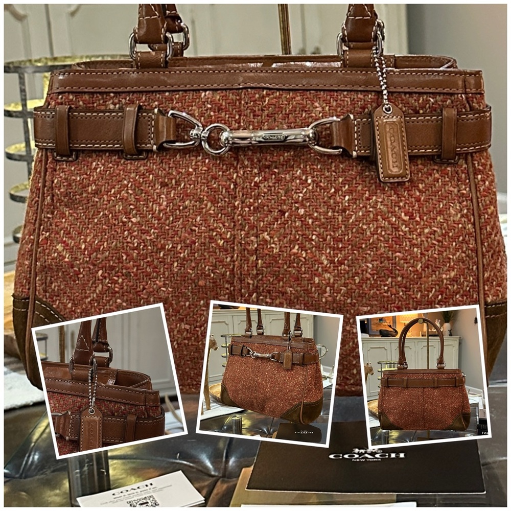 COACH Hampton Herringbone Carryall in Rose Tweed & Tan w/Leather & Suede Accents